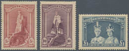 Australien: 1938 KGVI. Definitives 5s. Claret, 10s. Dull Purple And £1 Bluish Slate All Mint Lightly - Other & Unclassified