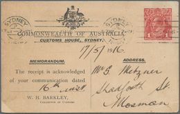 Australien - Ganzsachen: 1916 (17.5.), PTPO Postcard KGV Sideface 1d. Red Used From Sydney To Mosman - Postal Stationery