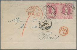 Bahamas: 1867 Cover To Paris Via London And Calais, Franked By Horizontal Pair Of 1863 4d. Pale Rose - 1963-1973 Autonomía Interna