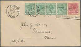 Bahamas: 1924/1941, 1/2 D Green KGV, Horizontal Strip Of 4, Together With 1 D Carmine KGV, Tied By S - 1963-1973 Ministerial Government