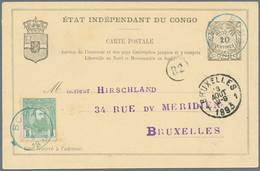 Belgisch-Kongo: 1893, 5 C Green Additional Franking On 10 C Black Postal Stationery Card, Cancelled - Altri & Non Classificati