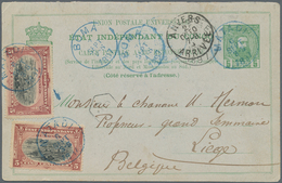 Belgisch-Kongo: 1897. Belgian Congo Postal Stationery Card Sc Green Upgraded With Yvert 15, 5c Brown - Andere & Zonder Classificatie