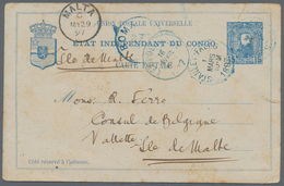 Belgisch-Kongo: 1897. Belgian Congo Postal Stationery Post Card (small Stains) 15 Cents Blue Cancell - Other & Unclassified