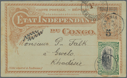 Belgisch-Kongo: 1912. Conge Belge Postal Stationery Card 5 On 1S Brown Upgraded With Yvert 54, 5c Gr - Other & Unclassified