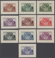 Belgisch-Kongo: 1935 Clp Set Of 10 Color Trials In Gravur Printing, Without Face Value , Imperf And - Other & Unclassified