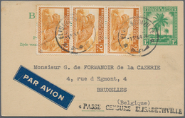 Belgisch-Kongo: 1944. Air Mail Belgian Congo Postal Stationery Card 1f Emerald Green Upgraded With 2 - Other & Unclassified