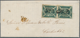 Bolivien: 1867, Condor 5 C Deep-green, Position 39/51, Vertical Pair Tied By Single-line "STA. CRUZ" - Bolivien