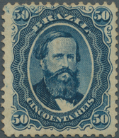 Brasilien: 1866, Dom Pedro 50c. Blue, Fresh Colour, Well Perforated, Vertical Fold, Unused No Gum. R - Other & Unclassified