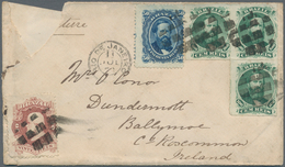 Brasilien: 1876, 20r. Purple, 50r. Blue And Three Copies 100r. Green, Attractive Franking On Cover F - Other & Unclassified