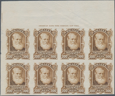 Brasilien: 1878-79, 300 R. Bister Imperf Block Of Eight On White Wove Paper, Left Top Wide Corner Ma - Altri & Non Classificati