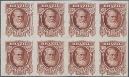 Brasilien: 1878-79, 700 R. Red-brown Imperf Block Of Eight On White Wove Paper, Left Corner Margins, - Other & Unclassified
