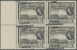 Britisch-Guyana: 1966, 1 C With WM Crown "CA" In Used Block Of Four With With Dramatic Shifted Overp - British Guiana (...-1966)