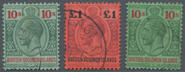 Britische Salomoninseln: 1914/1925, KGV Definitives 10s. Green And Red/green With Both Wmks. Mult. C - Salomonen (...-1978)