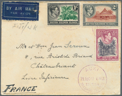 Britische Salomoninseln: 1947. Air Mail Envelope To France Bearing SG 63, 2d Orange And Grey, SG 67, - Isole Salomone (...-1978)