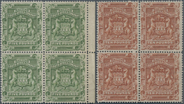 Britische Südafrika-Gesellschaft: 1892, £5 Sage-green And £10 Brown, Two Blocks Of Four, Unused No G - Unclassified