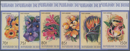 Burundi: 1986, Flowers Complete Set Of Six IMPERFORATE Airmail Stamps From Upper Margins, Mint Never - Other & Unclassified