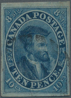 Canada - Colony Of Canada: 1852-57 'Jacques Cartier' 10d. Blue, Used And Cancelled By Oval Of Bars, - ...-1851 Préphilatélie