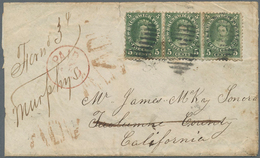 Neubraunschweig: 1860 5c. Deep Green, Horizontal Strip Of Three, Used On Cover From St. Stephen To S - Briefe U. Dokumente