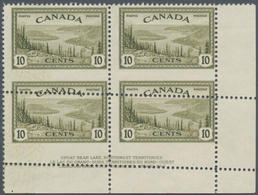 Canada: 1946, 10c. Olive-green, Marginal Block Of Four From The Lower Right Corner Of The Sheet With - Autres & Non Classés