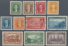 Canada - Dienstmarken: 1939, KGVI Definitives Punctured 'O H / M S' Complete Set Of 11, Mint Lightly - Aufdrucksausgaben