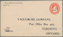 Canada - Ganzsachen: 1899, Stat. Envelope QV 3c. Red With Return Notice For 'Vacuum Oil Company' Wit - 1860-1899 Règne De Victoria