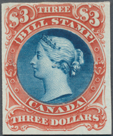 Canada - Besonderheiten: REVENUES: QV $3 Red/blue "Bill Stamp", Imperforate Proof On Cardboard. Van - Otros & Sin Clasificación