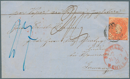 Chile: 1861, 5c. Red, Single On Envelope Front Only Tied By Black Target, Red "SANTIAGO 2/MAYO 61 CH - Chile