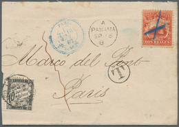 Costa Rica: 1882 Cover (trimmed 3.5 Cm At Left) To Paris Bearing 1863 2r. Red With Blue "cross" Canc - Costa Rica
