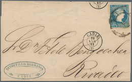 Cuba: 1857, Isabella II ½ R Blue Without Watermark, Good/wide Margins On Folded Envelope Sent From H - Other & Unclassified