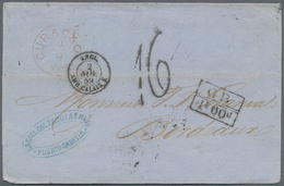 Curacao: 1859. Stamp-less Envelope Written From Puerto Cabello (Venezuela) Addressed To France With - Curazao, Antillas Holandesas, Aruba