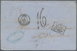 Curacao: 1859. Stamp-less Envelope Written From Puerto Cabello (Venezuela) Addressed To France With - Curaçao, Nederlandse Antillen, Aruba