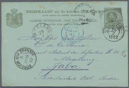 Curacao: 1891. Curacao Postal Stationery Card 7½c Olive Cancelled By Curacao Squared Circle '6th Jan - Curacao, Netherlands Antilles, Aruba