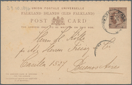 Falklandinseln - Ganzsachen: 1897, Stationery Question Card QV 1 1/2 D. Violet Sent From "FALKLAND I - Falkland Islands