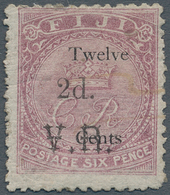 Fiji-Inseln: 1875, 2d. On 12d. On 6d. Rose, Apparently Unused Copy With Gum, Faint Traces Of Penstro - Fidji (...-1970)