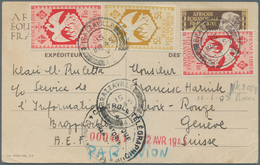 Französisch-Äquatorialafrika: 1945, Uprated Airmail Postcard From "BRAZZAVILLE 15 MR 45" To Red Cros - Covers & Documents