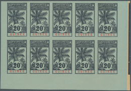 Französisch-Guinea: 1906, Palm Tree Definitive Issue 20c. Black/red On Blue In An IMPERFORATE Block - Altri & Non Classificati