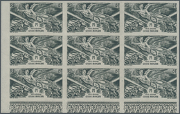 Französisch-Guyana: 1946, One Year End Of World War II 8fr. Black IMPERFORATE Block Of Nine From Low - Storia Postale