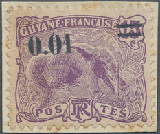 Französisch-Guyana: 1922, Revaluation Overprints, 0.01 On 15c. Violet "Anteater", Essay Of Overprint - Brieven En Documenten