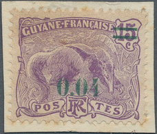 Französisch-Guyana: 1922, Revaluation Overprints, 0.04 On 15c. Violet "Anteater", Essay Of Overprint - Brieven En Documenten