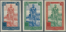 Französisch-Sudan: 1931/1939, Definitives "Life In Sudan", Design "Niger Skipper", Three Imperforate - Cartas & Documentos