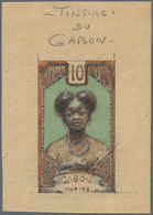 Gabun: 1910 Gabon, Original Hand Painted Artwork For The Pictorial Issue, Approximately 83x112mm, Un - Unused Stamps