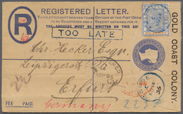 Goldküste: 1895. Registered Postal Stationery Envelope 'two Pence' Blue Upgraded With SG 14, 2½d Blu - Goudkust (...-1957)