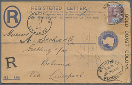Goldküste: 1905. Registered Postal Stationery Envelope 2d Blue (tropical Toning) Upgraded With SG 41 - Goldküste (...-1957)