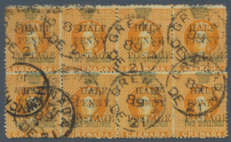 Grenada: 1889, ½d. On 2s. Orange, Block Of Eight, Fresh Colour And Well Perforated (normal Rough Per - Grenada (...-1974)