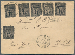 Guadeloupe: 1890 (June), Allegorie 1c Black On Blue With Boxed Opt. 'GUADELOUPE / 5 / Centimes' Six - Covers & Documents