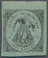 Honduras: 1877, "por Un" Handstamped On 2 R. Black/green, * From Upper Margin, Yvert 13. ÷ 1877, 2 R - Honduras