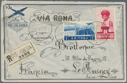 Italienisch-Eritrea: 1936. Registered Illustrated Air Mail Envelope Addressed To France Bearing Erit - Eritrea