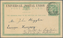 Jamaica: 1879, Stationery Card With Imprints "ONE PENNY HALF-PENNY" On 3 D Green And "UNIVERSAL POST - Jamaica (1962-...)