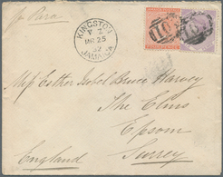 Jamaica: 1892. Envelope Addressed To Epsom Bearing Jamaica SG 12, 6d Mauve And SG 22, 4d Orange Tied - Jamaica (1962-...)