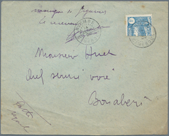Kamerun: 1929 BISECTED 1 FRANC Cancelled By "NYOMBÉ 14. JANV. 29" Cds On Cover To Bonaberi. Manuscri - Cameroun (1960-...)
